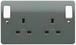 MK - 13A 2 Gang DP Switched Socket, Grey with White Outboard Rockers - Picture 1 of 1