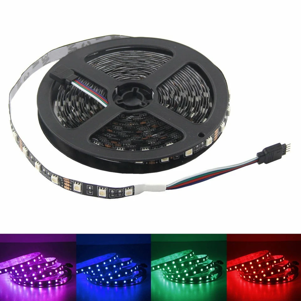 1M 5M 10M 20M LED Strip Light 5050 RGB 60LEDs/M Flexible Lamp PCB Black DC12V - Image 1 of 4