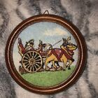 Vintage Micro Mosaic Art Picture Framed Sand&Crushed Stones Ox & Cart/Carriage