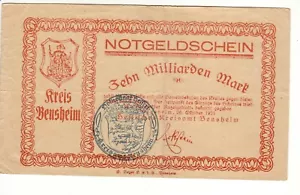 10 Mrd Mark Kreis Bensheim 26.10.1923 (K 311.a) - Bild 1 von 2