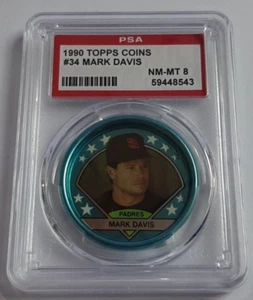 1990 Topps Coins #34 Mark Davis Graded PSA 8 Nm Mint Pop 5 Only 4 Higher - Picture 1 of 2
