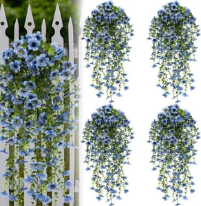 4Pz Fiori Artificiali Finti da Appendere in Plastica Piante per Balcone Giardino Decorazione-Blu - Foto 1 di 12