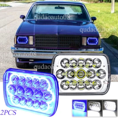 Par de faros LED 7x6 azules DRL aptos para camioneta LUV clásica Chevy El Camino 1978-1981 Foto 1 de 4