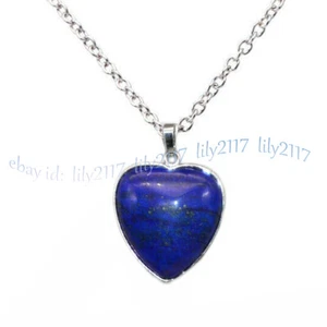 Blue Lapis Lazuli Heart Pendant Necklace 18" Chain Blue Heart Necklace Pendant - Picture 1 of 6