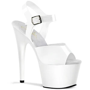 PLEASER ADORE-708N Women's White 7" Heel Platform Ankle Strap Sandal Shoes - Picture 1 of 6