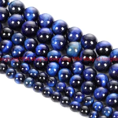 Charmant 4/6/8/10/12/14mm Blaue Tigerauge Runde Edelstein Lose Perlen38cm Strang - Bild 1 von 2