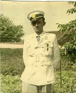 Vintage FOTO koloriert handgetönt, ein MILITÄR posiert in Uniform um 1950 - Bild 1 von 1