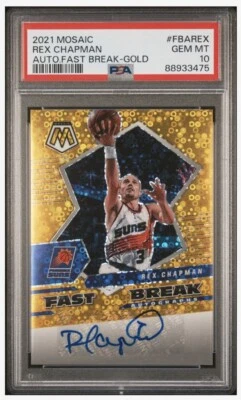 2021-22 Panini Mosaic Rex Chapman #FBA-REX Fast Break Gold Auto /10 Suns PSA 10 - Imagem 1 de 2