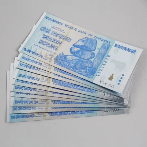 10X Zimbabwe 100 Trillion Dollar Banknote Non-circulating World Collection Bill Cover