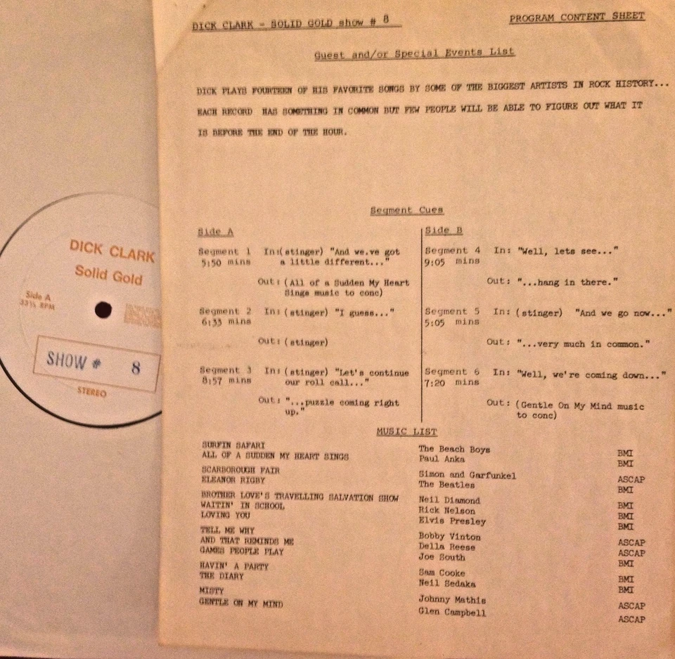 #8 DICK CLARK'S SOLID GOLD SHOW: 14 DICK FAVORITES, ALL WITH SOMETHING IN COMMON - Image 1 of 1