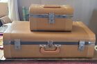 Vintage Htf Unbranded Cardboard Suitcase/Traincase Set W/Keys 1940-1960