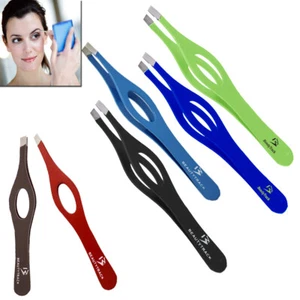 PROFESSIONAL SLANTED GRIPPY EYEBROW TWEEZERS HAIR BEAUTY TWEEZER GRIPPED STEEL - Picture 1 of 8