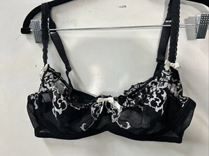 FeLiNa Lingerie Bra Lace Demi Cup Roses 36D Black Sheer Sexy Bows Push Up - Picture 1 of 9