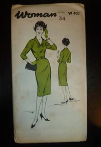 UNUSED VINTAGE 1950's WOMAN SEWING PATTERN W400 SUMMER SLIMLINE DRESS BUST 34" - Picture 1 of 2