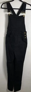 A3566 WeWoreWhat Womens Small Slouchy Fit Black Denim Slit Overalls - Picture 1 of 7