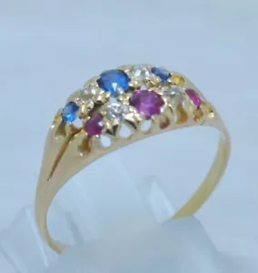 Vintage Jewellery Solid 18K Gold Natural Ruby Blue Sapphire Diamond Ring P - Picture 1 of 4