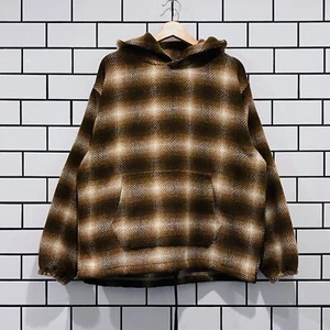 PLEASURES BEYOND PLAID WOVEN HOODIE BROWN - Picture 1 of 7