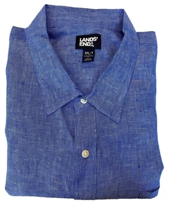 Lands' End 100% Linen Shirt Mens 3XLT Tall 19-19.5 Traditional Fit Solid Blue - Picture 1 of 9