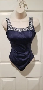 Traje de baño Roxanne talla 10/32D cuello cuadrado azul marino y plateado metálico nuevo sin etiquetas - Imagen 1 de 11