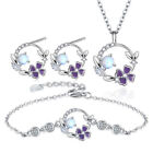 925 Silver Jewelry Set Moonstone Crystal Flower Bracelet Necklace Earrings Gift