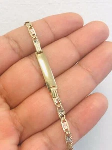 Pulsera Para Niños Oro Solido 14K Valentino Link, Baby Children ID Bracelet 6". - Picture 1 of 6