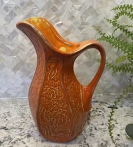 Jarrón McCoy Vintage 618 Naranja Floral 9” Alto MCM 60s Naranja Quemado Decoración Hippy - Imagen 1 de 14