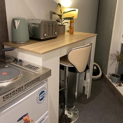 Tall Dining Bar Table 4 Shelves Oak Brown Kitchen Island Counter Breakfast Table - Image 1 of 4