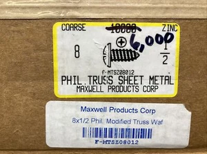 Zink #8 grobe 1/2" Phil Truss Blechschrauben (Box von 6000) - Bild 1 von 3
