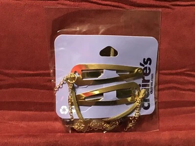 Claire’s 80693-5 gold tone hair jewerlly barrette with colored rhinestone, chain - Изображение 1 из 4