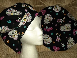Sugar Skulls w / Glitter Medical Surgical Bouffant Scrub Hat SIZES S,M,L - Picture 1 of 1