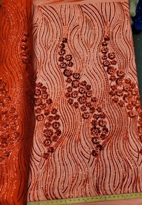 Red Floral Sequin Embroidery on Mesh Prom Sequin Fabric "Luxury Wavy Sequins"  - Image 1 of 4