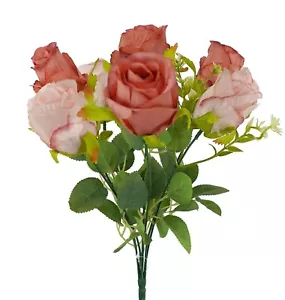 6-12 Pcs Artificial 9 heads Pink color Twin Flowers 39cm Bouquet Party Decor - Picture 1 of 5