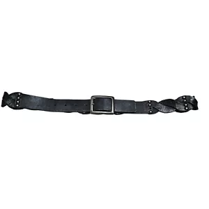 Black Leather Belt Twisted Braided Strap Metal Stud Square Buckle By Mexx Goth - Picture 1 of 9