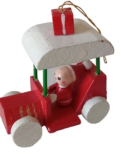 Vintage Red Wooden Santa In Delivery Car Truck Christmas Tree Ornament - Bild 1 von 7