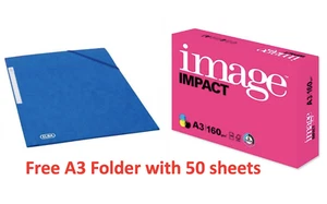 50 sheets IMAGE IMPACT A3 160gsm White Card with Free Elba Elasticated Wallet - Picture 1 of 4