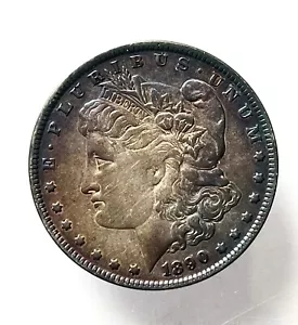 1890-O UNC Morgan Silber Dollar USA Münze beidseitig Fantastic vivid Rainbow - - Bild 1 von 4