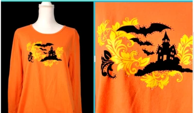 Camiseta GLORIA VANDERBILT HALLOWEEN NARANJA Manga Larga ELASTIZADA Talla XL Foto 1 de 4