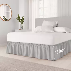 Wrap Around Dust Ruffle Bed Skirt, Easy Fit & Pleated 15" Drop by CGK Linens - Picture 1 of 20