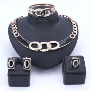 Gold Plated Oval Enamel Crystal 4 piece Jewelry Set - Picture 1 of 29