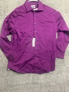 Calvin Klein Shirt Mens Purple 16 32 33 Performance Long Sleeve Button Up Solid - Picture 1 of 8