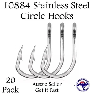 20x 10884 Stainless Steel Fishing Hooks Tuna Shark Big Game Saltwater 2/0 6/0 - Picture 1 of 3