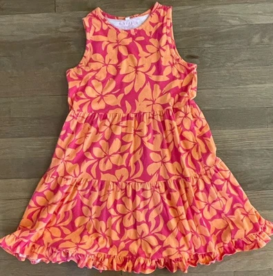 J.Crewcuts девочек размер 12 сарафан коралл тропический пляж 100% хлопок ярусный - Изображение 1 из 4