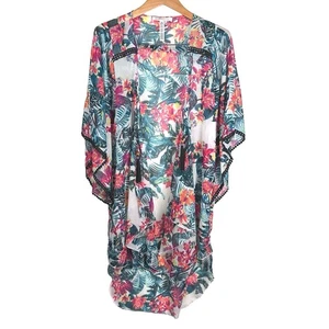 BCBGeneration Revolve Tropical Floral Tassel Sheer Swim Coverup Kimono One Size - Picture 1 of 18