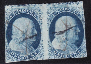 US Scott 7 old 1c Franklin imperf Type II pair U/F CV $375 - Picture 1 of 1