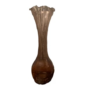 Vintage Purple Amethyst Crackle Glass Vase Fluted Edge 8” Tall - Picture 1 of 3
