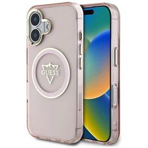 Guess IML Metall Berg Logo MagSafe Apple iPhone 16 pink - Bild 1 von 8