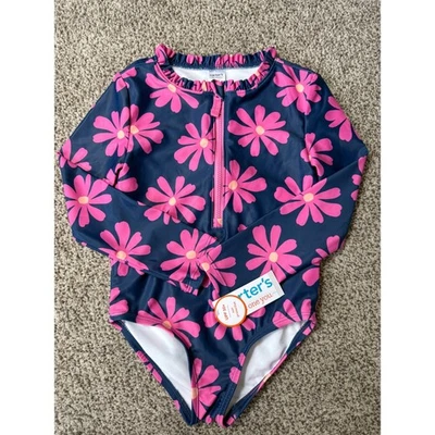 Traje de baño Carters Niñas 4T Azul Marino Rosa Floral Manga Larga Una Pieza Nuevo con etiquetas Foto 1 de 3