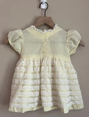 Vintage Sears Honeysuckle Girls Dress Yellow 70s 80s Size 4 4T Lace - Image 1 of 4