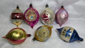 7 Vintage ATQ Glas Polen Einzug Weihnachtsmann Libelle Glocke Träne Ornamente - Bild 1 von 23