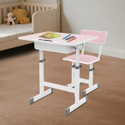 Höhenverstellbares Kinder Schreibtisch und Stuhl Set, für Alter 3-18 Jahre, Rosa - Bild 1 von 4